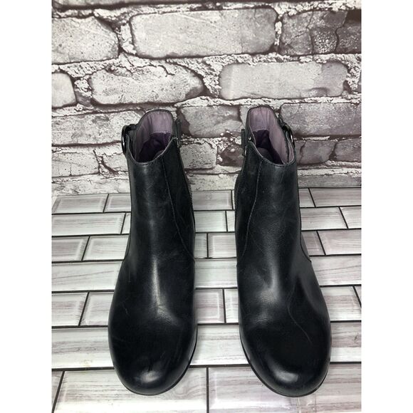 Dansko Black Leather Ankle Boots Block Heel Zip Heel Booties Women 38EU/7.5M US - Picture 1 of 16